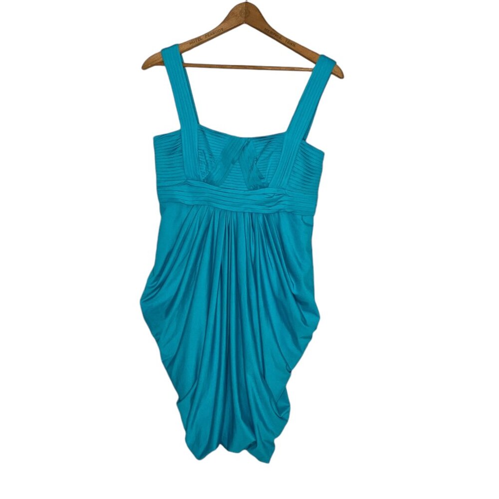 New BCBG MAXAZRIA Small S Cyan Blue Stretch Jersey Draped Pleated Cocktail Dress - Picture 4 of 9